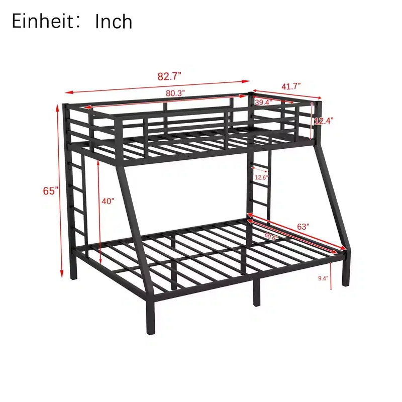 Bellemave Lit Superposé Jumeau XL sur Grand Lit pour Adultes, Cadre Métallique Robuste avec 2 Échelles, Conception Silencieuse, Noir