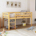 Bellemave Low Loft Bed with Ladder, Wood Loft Bed Twin Size for Adults, Kids and Young Teens, Wood Slat Support Walnut
