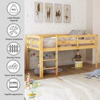 Lit mezzanine bas Bellemave avec échelle, lit mezzanine en bois double pour adultes, enfants et jeunes adolescents, support à lattes en bois Noyer