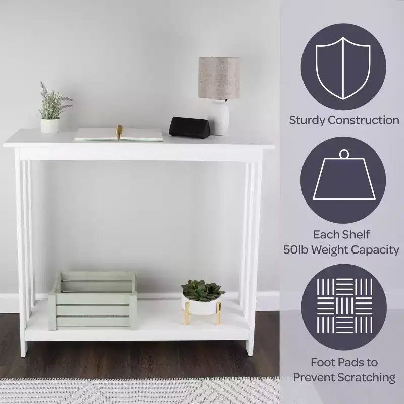 Console étroite à 2 niveaux Lavish Home, blanc