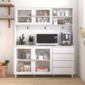 GDFStudio Gideon Modern 63 Kitchen Pantry Cabinet with 4 Glass Doors, 4 Drawers and Microwave Shelf