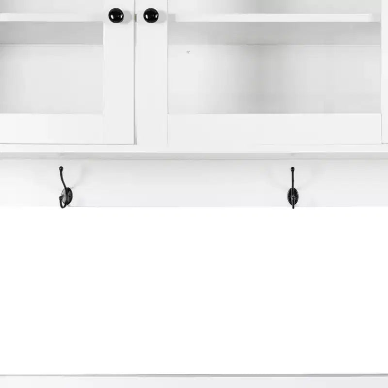 GDFStudio Gideon Armoire de cuisine moderne 63 avec 4 portes vitrées, 4 tiroirs et étagère à micro-ondes