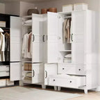 COZONY Armoire 4 portes en bois de 72", placard autoportant avec tringle et 18 étagères réglables pour le rangement des vêtements dans la chambre à coucher