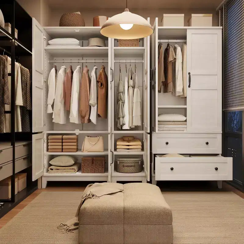 COZONY Armoire 4 portes en bois de 72", placard autoportant avec tringle et 18 étagères réglables pour le rangement des vêtements dans la chambre à coucher