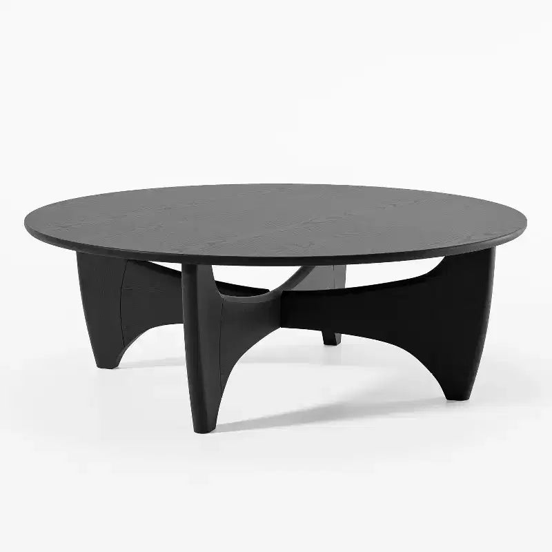 PexFix 38 Table basse ronde moderne en bois massif de style rustique avec pieds croisés robustes pour maison, bureau, salon, noir