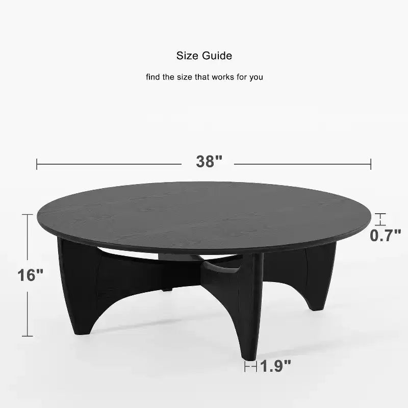 PexFix 38 Table basse ronde moderne en bois massif de style rustique avec pieds croisés robustes pour maison, bureau, salon, noir