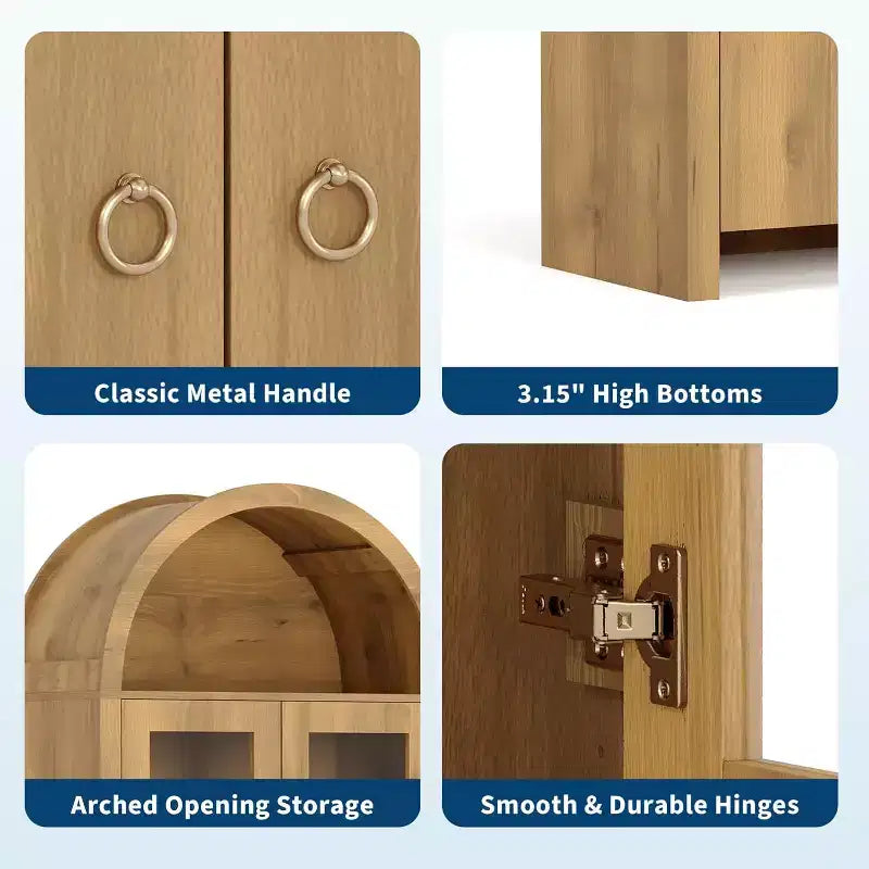 Armoire de rangement haute arquée de 71", Armoire de cuisine style ferme avec portes en acrylique et étagères réglables, pour cuisine, salle à manger