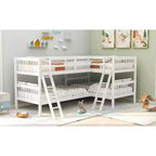 Lit superposé jumeau sur jumeau pour 4 enfants, cadre de lit superposé en bois massif en forme de L pour chambre à coucher