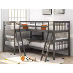 Lit superposé jumeau sur jumeau pour 4 enfants, cadre de lit superposé en bois massif en forme de L pour chambre à coucher
