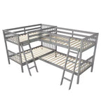 Lit superposé jumeau sur jumeau pour 4 enfants, cadre de lit superposé en bois massif en forme de L pour chambre à coucher