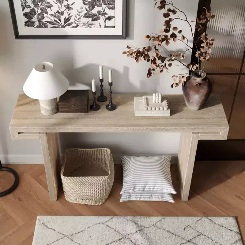 Okak 60IN Table Console Longue de Ferme, Table d'Entrée avec Plateau Épais et Long, Table d'Appoint Rustique pour Salon, Couloir