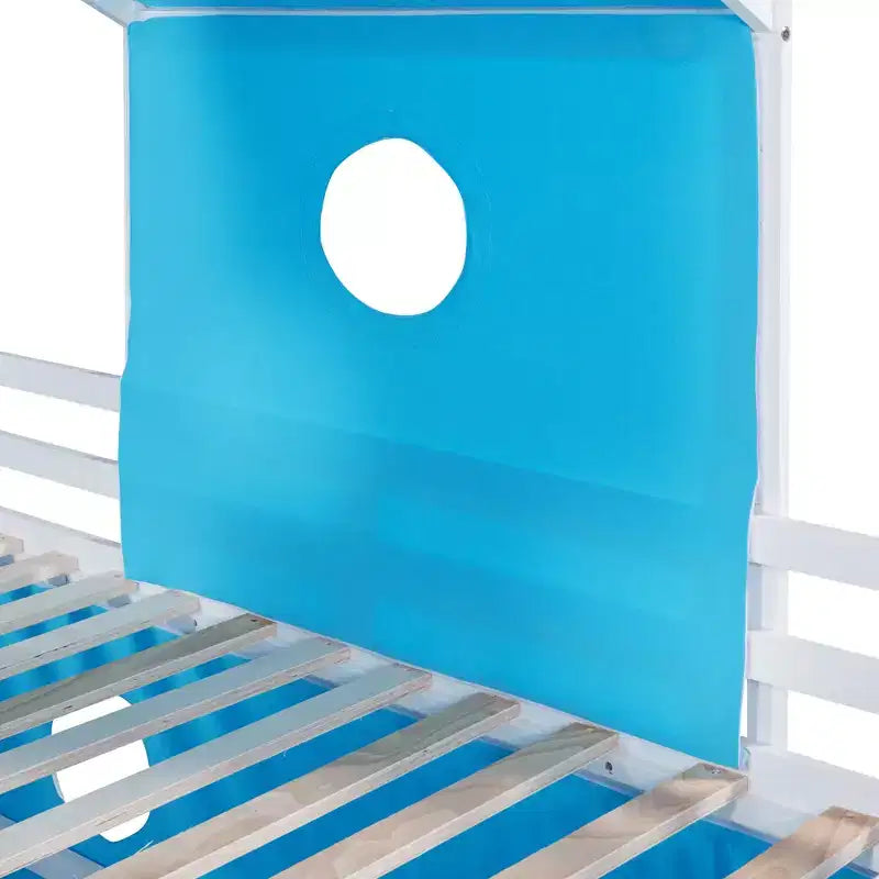 Lit mezzanine double Plyhouse avec toboggan, Cadre de lit en bois Château avec tente et tour pour enfants garçons filles adolescents, Bleu