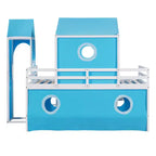 Lit mezzanine double Plyhouse avec toboggan, Cadre de lit en bois Château avec tente et tour pour enfants garçons filles adolescents, Bleu
