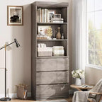COZONY Bibliothèque haute de 178 cm avec 3 tiroirs et 3 étagères ouvertes - Meuble de rangement moderne en bois pour salon, bureau