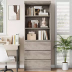 COZONY Bibliothèque haute de 178 cm avec 3 tiroirs et 3 étagères ouvertes - Meuble de rangement moderne en bois pour salon, bureau