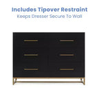 Commode Delta Children Jade à 6 tiroirs avec tiroirs emboîtables, ébène avec bronze fondu