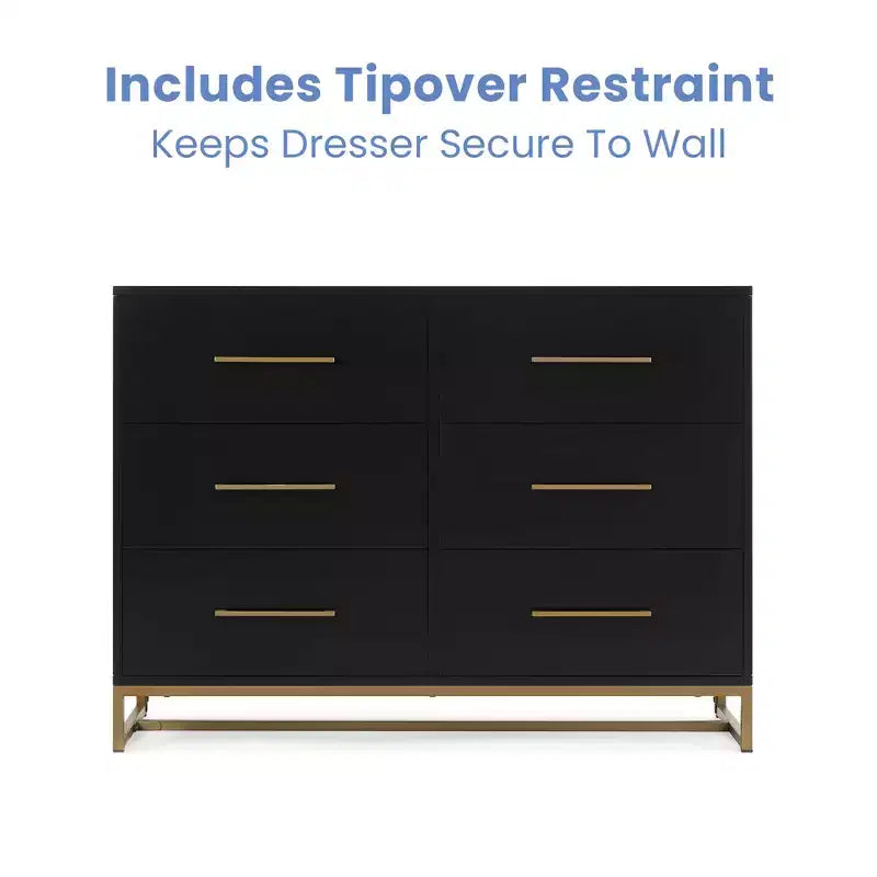 Commode Delta Children Jade à 6 tiroirs avec tiroirs emboîtables, ébène avec bronze fondu