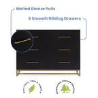 Commode Delta Children Jade à 6 tiroirs avec tiroirs emboîtables, ébène avec bronze fondu