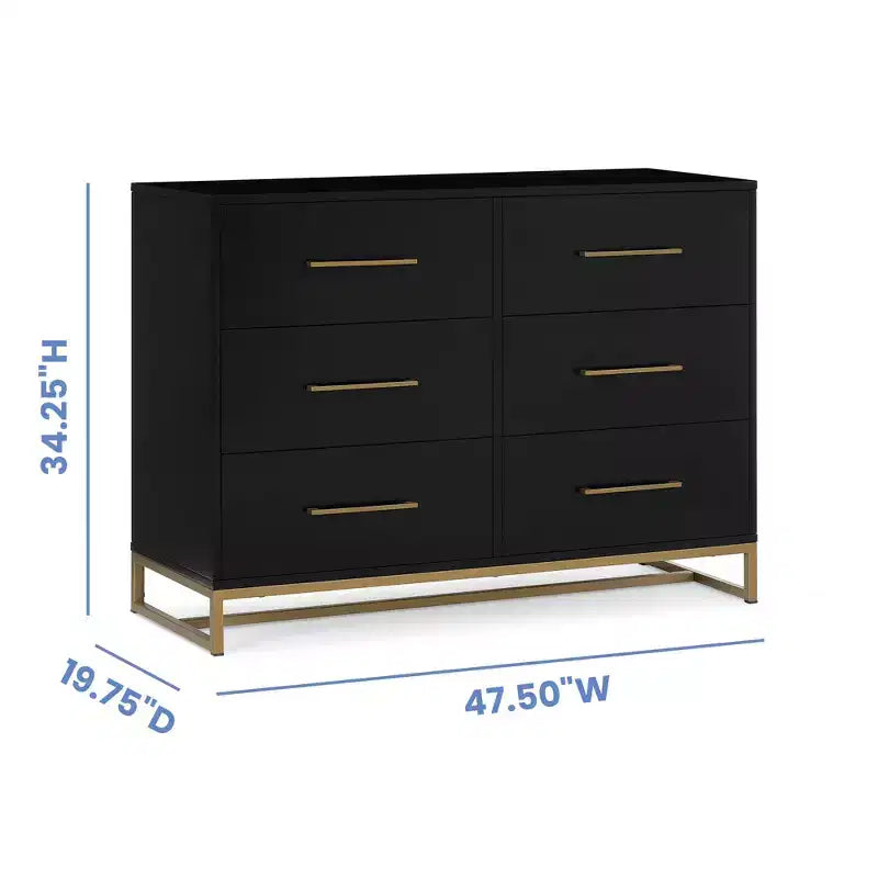 Commode Delta Children Jade à 6 tiroirs avec tiroirs emboîtables, ébène avec bronze fondu
