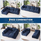 Canapé modulaire sectionnel en L en velours bleu 134, canapé nuage 4 places avec éponge haute densité pour salon et appartement
