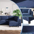 Canapé modulaire sectionnel en L en velours bleu 134, canapé nuage 4 places avec éponge haute densité pour salon et appartement