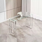 Console moderne Okak 47 pouces avec plateau en verre, table d'entrée avec pieds en acier inoxydable, table d'appoint pour salon, couloir