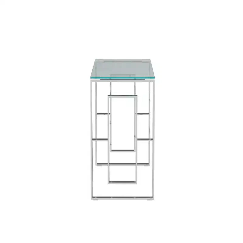 Console moderne Okak 47 pouces avec plateau en verre, table d'entrée avec pieds en acier inoxydable, table d'appoint pour salon, couloir