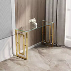 Console moderne Okak 47 pouces avec plateau en verre, table d'entrée avec pieds en acier inoxydable, table d'appoint pour salon, couloir