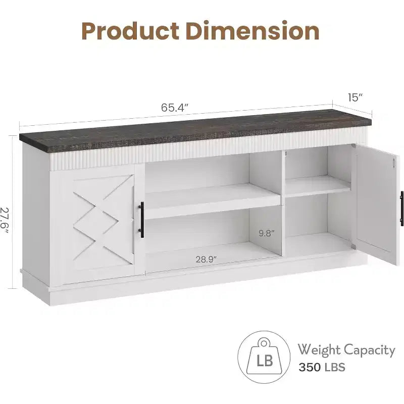 Meuble TV de ferme COZONY avec portes de grange cannelées et rangement pour salon