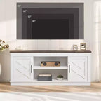 Meuble TV de ferme COZONY avec portes de grange cannelées et rangement pour salon