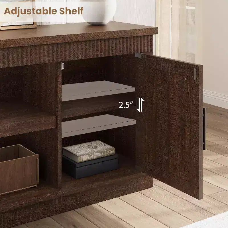 Meuble TV de ferme COZONY avec portes de grange cannelées et rangement pour salon