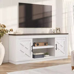 Meuble TV de ferme COZONY avec portes de grange cannelées et rangement pour salon