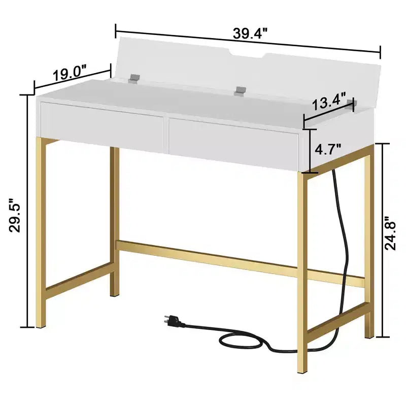 Coiffeuse moderne Okak avec miroir et ports USB, petite console de maquillage avec tiroirs grande capacité, table de maquillage pour chambres à coucher