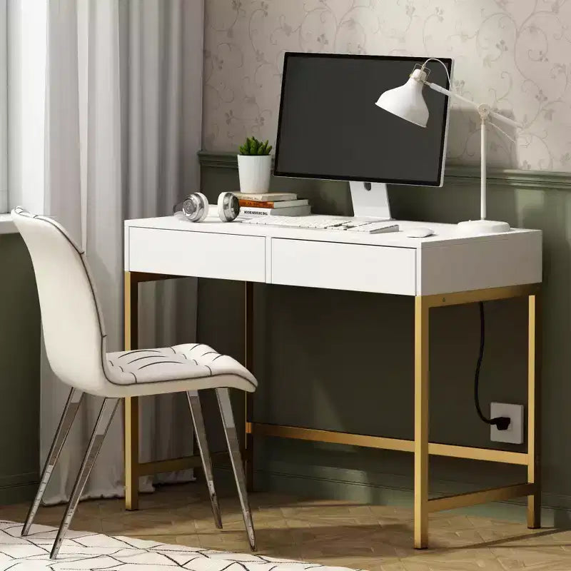 Coiffeuse moderne Okak avec miroir et ports USB, petite console de maquillage avec tiroirs grande capacité, table de maquillage pour chambres à coucher