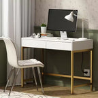 Coiffeuse moderne Okak avec miroir et ports USB, petite console de maquillage avec tiroirs grande capacité, table de maquillage pour chambres à coucher