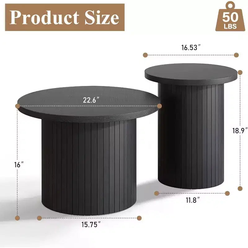 AMERLIFE Table basse gigogne rustique, tables d'appoint rondes aspect bois pour salon