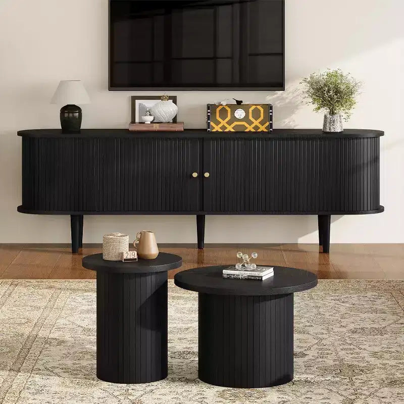 AMERLIFE Table basse gigogne rustique, tables d'appoint rondes aspect bois pour salon