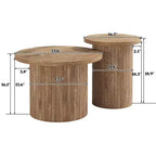 AMERLIFE Table basse gigogne rustique, tables d'appoint rondes aspect bois pour salon