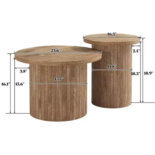 AMERLIFE Table basse gigogne rustique, tables d'appoint rondes aspect bois pour salon