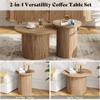AMERLIFE Table basse gigogne rustique, tables d'appoint rondes aspect bois pour salon