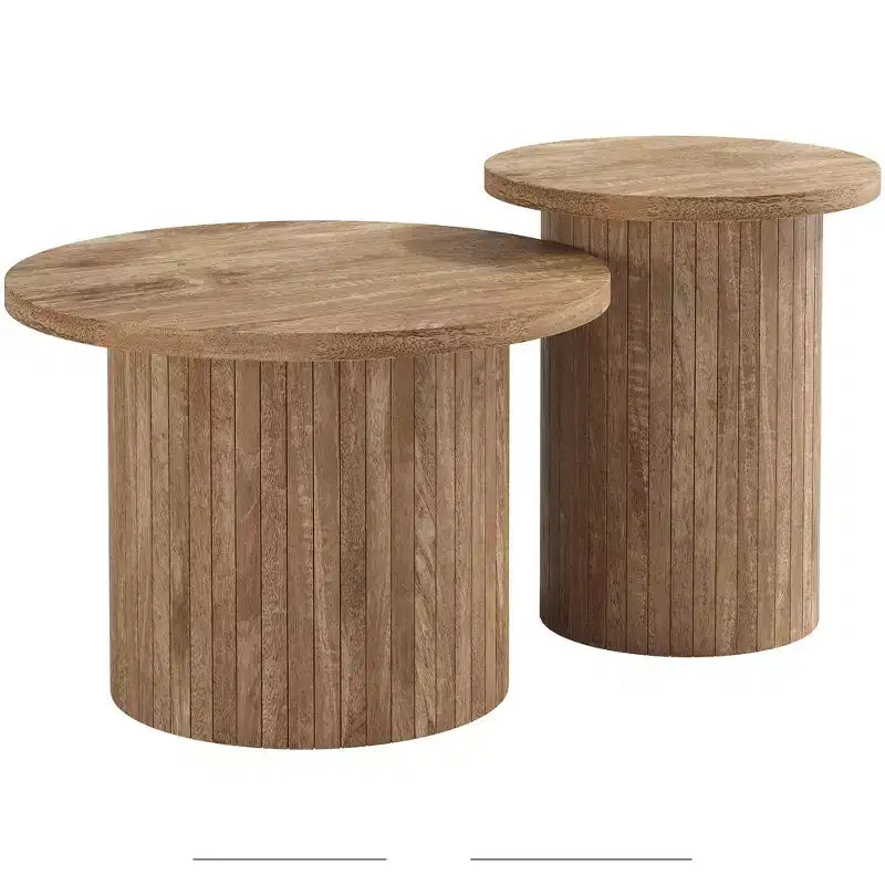 AMERLIFE Table basse gigogne rustique, tables d'appoint rondes aspect bois pour salon