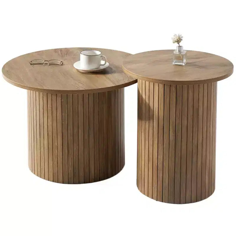 AMERLIFE Table basse gigogne rustique, tables d'appoint rondes aspect bois pour salon
