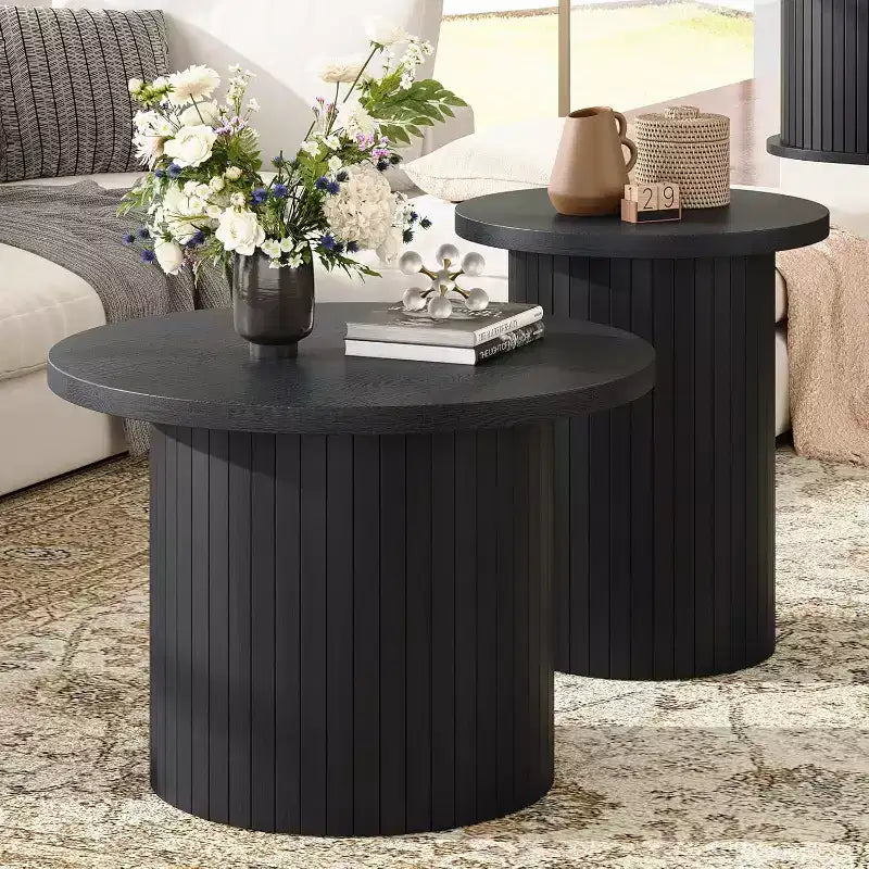 AMERLIFE Table basse gigogne rustique, tables d'appoint rondes aspect bois pour salon