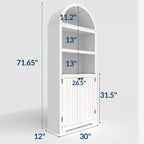 Bibliothèque de 72 pouces, bibliothèque arquée à 5 niveaux avec portes doubles et étagères réglables, fonction de rangement, adaptée au salon, à la chambre, au bureau, au bureau