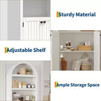 Bibliothèque de 72 pouces, bibliothèque arquée à 5 niveaux avec portes doubles et étagères réglables, fonction de rangement, adaptée au salon, à la chambre, au bureau, au bureau