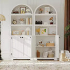 Bibliothèque de 72 pouces, bibliothèque arquée à 5 niveaux avec portes doubles et étagères réglables, fonction de rangement, adaptée au salon, à la chambre, au bureau, au bureau