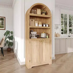 Bibliothèque de 72 pouces, bibliothèque arquée à 5 niveaux avec portes doubles et étagères réglables, fonction de rangement, adaptée au salon, à la chambre, au bureau, au bureau