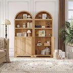 Bibliothèque de 72 pouces, bibliothèque arquée à 5 niveaux avec portes doubles et étagères réglables, fonction de rangement, adaptée au salon, à la chambre, au bureau, au bureau
