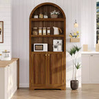 72-inch bookcase, 5-tier arched bookcase with double doors and adjustable shelves, storage function, suitable for living room, bedroom, study, office