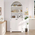 Bibliothèque de 72 pouces, bibliothèque arquée à 5 niveaux avec portes doubles et étagères réglables, fonction de rangement, adaptée au salon, à la chambre, au bureau, au bureau